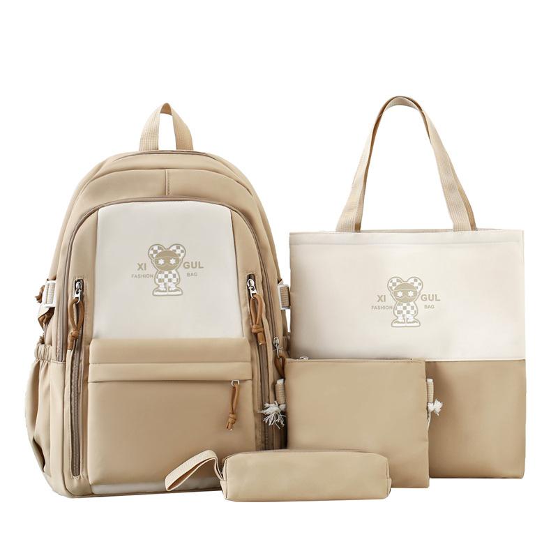 

Рюкзак из четырех предметов, набор цветных блоков, студенческий школьный рюкзак большой емкости, женский компьютерный дорожный рюкзак хаки