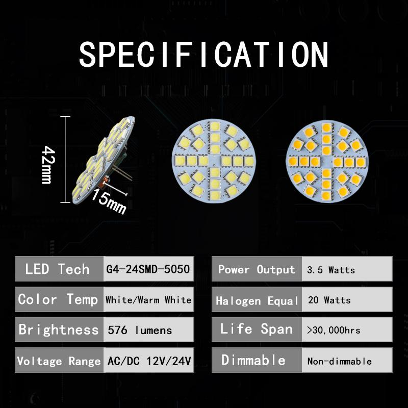 2Pcs 1W 2W 3W  G4 Back Pin Round Board LED Bulb DC 12V 24V  Lamp For Car Boat Home Spotlight Cabinet Lighting Replace Hologen