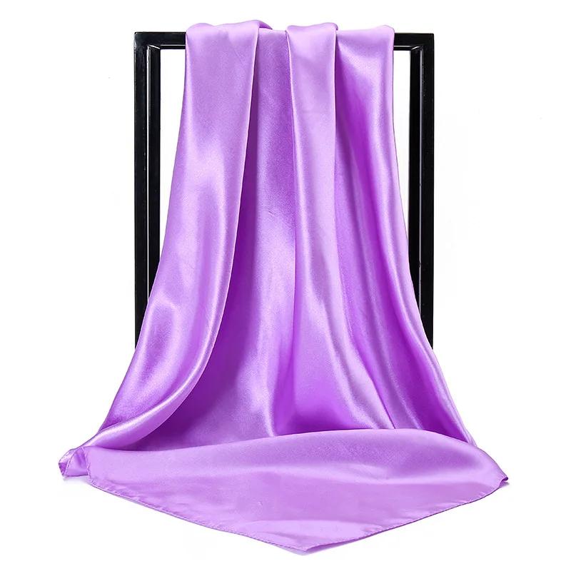 90cm Solid Colors Neckerchief Hijab Scarf For Women Silk Satin Headband Hair Scarves Female Square Shawls Head Scarfs For Ladies