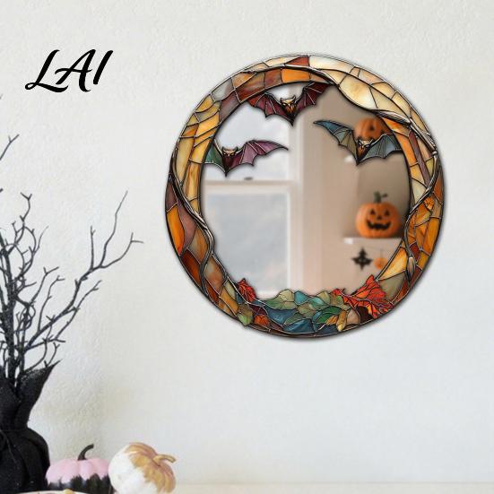 Halloween Party Atmosphere Decor Decorative Mirror Wall Stickers with Spiders/Skeletons/Pumpkins Retro Hanging Spooky Skeleton Ornament Lightweight