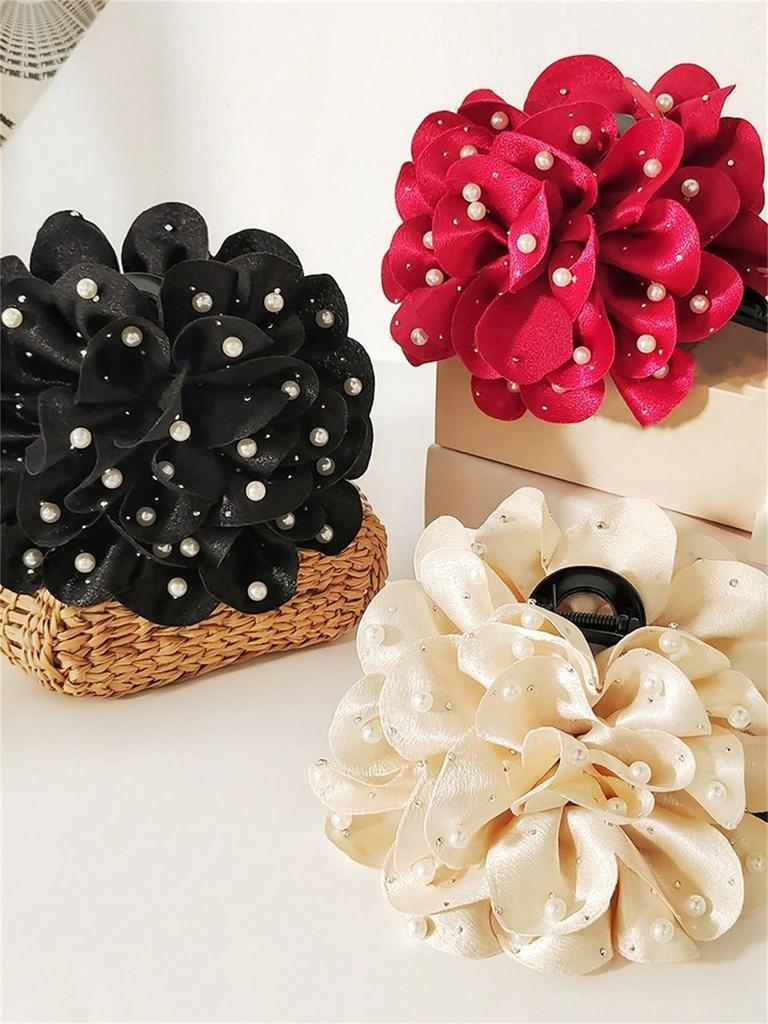 1 Women's Spring New Beads Full of Stars Large Elegant Flower Grab Clip Hair Clip Hair Accessories Net Red Ponytail Hair Clip