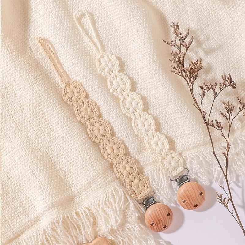 Pack of 2Pcs Handwoven Baby Pacifier Clip Chain Hand-knitting Toddler Feeding Bottle Strap Belt for Infants
