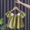 Summer Kids Cute Printing T-shirts Girls Off Shoulder Sling Loose Short Sleeve Star T-Shirt Baby Shirt Solid Color Top