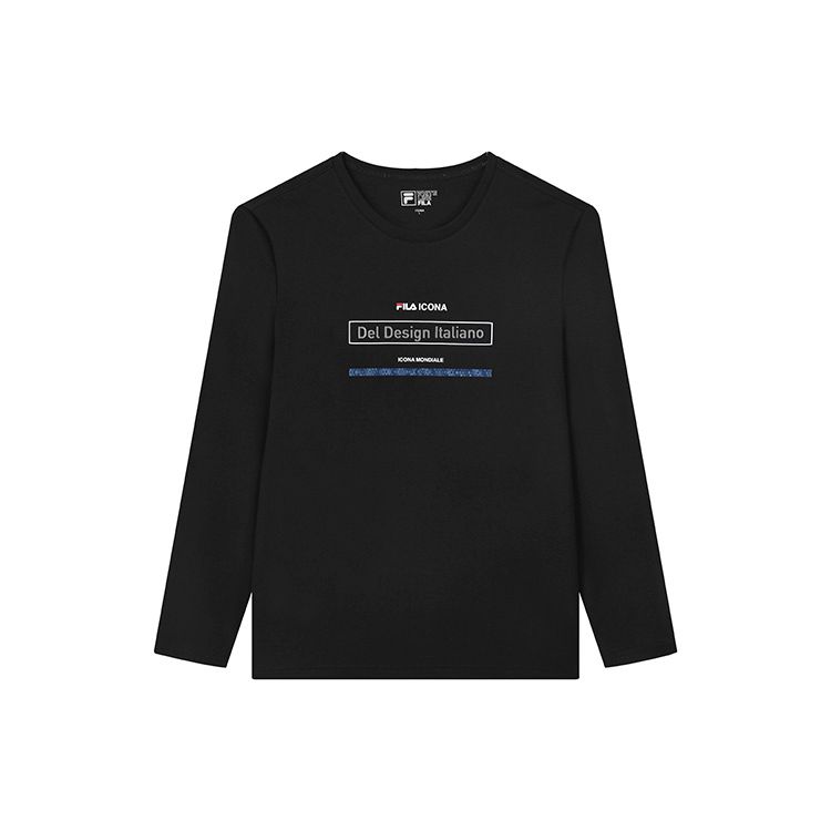 Fila Logo Print Sports Casual Long Sleeve T-Shirt Men Tops Black F11M038218GBK
