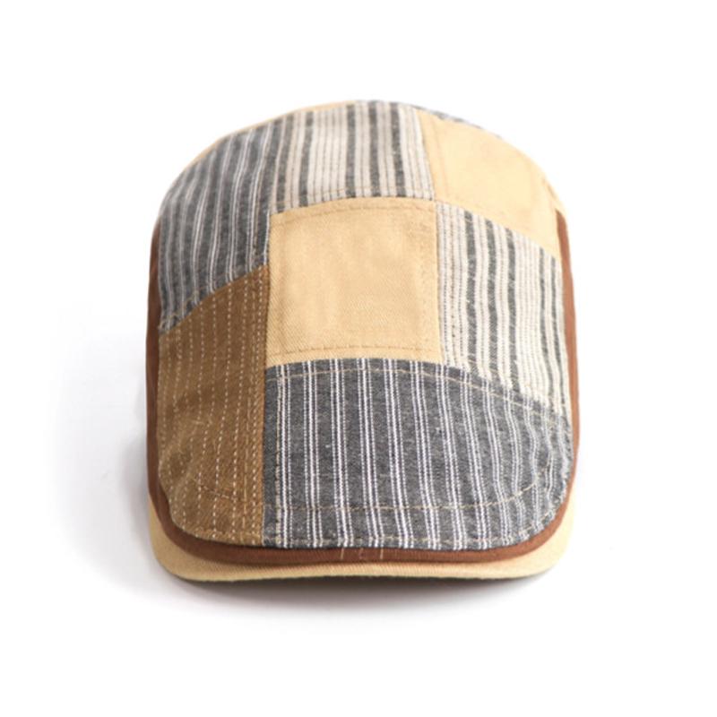 Spring Peaked Cap Stitching Stripe Color Block Forward Cap Men Beret