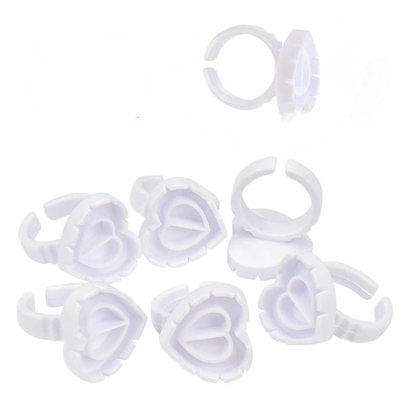 100 PCS Disposable Heart-shaped Plastic Glue Ring Cup Eyelash Extension Tattoo Pigment Holder Pallet Lash Makeup Supplies Tools