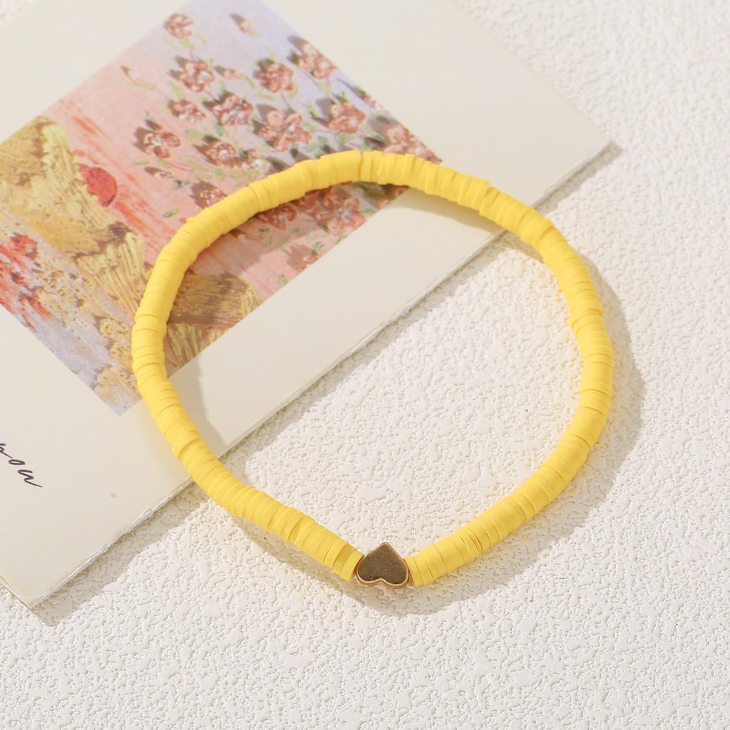 Multicolor Heishi Beaded Golden Heart Charm Bracelet Set for Women Summer Beach Jewelry Gift