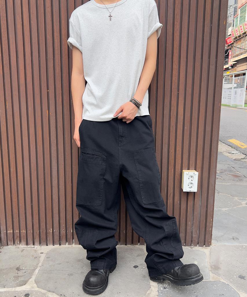 Gicheol Asym Vintage Cargo Pants (Washed Black)