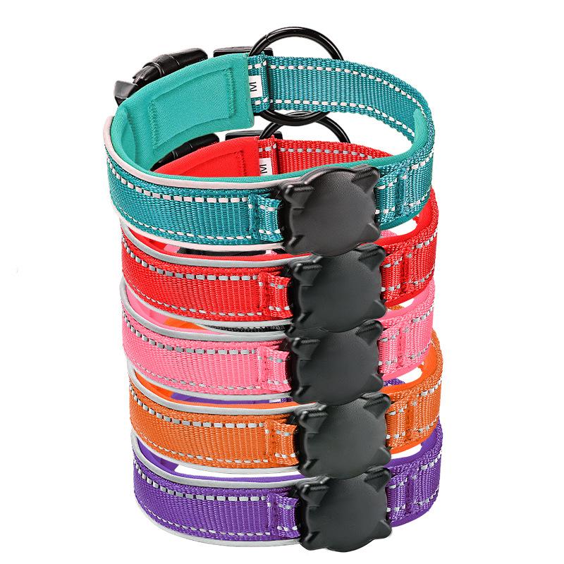 QR Code Waterproof Positioning Pet Collar with AirTag Protective Case Reflective Explosion-Proof Flashing Dog Collar