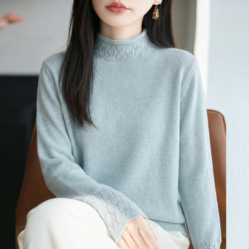 Women's Knitwear: Autumn/Winter Crochet Hollow-Out Rolled Edge Sweater - One-Piece Thick Base Layer