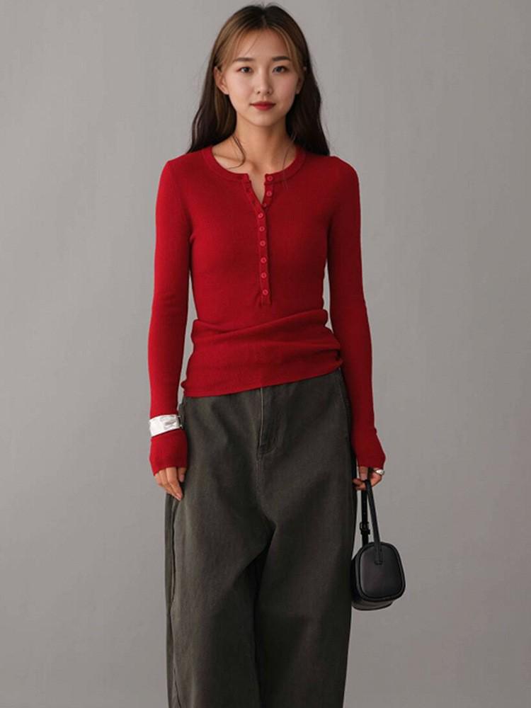 Maillard Women's Retro Wool Henley Pullover - Autumn/Winter Knitwear