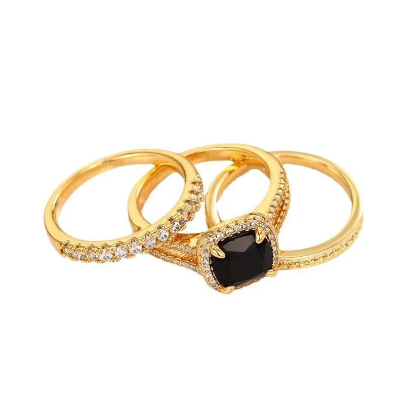 Elegant Cushion Black Cubic Zirconia Set Rings Luxury S Accessories for Women Modern Design Wedding Fashion Jewelry