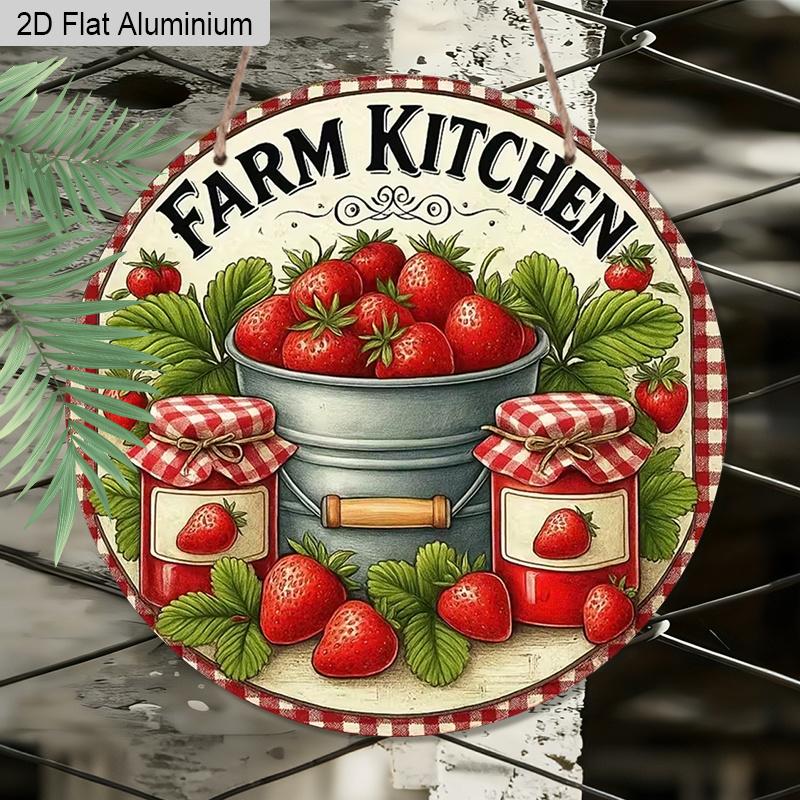 2D Flat 1pc Vintage Strawberry Aluminum Decoration Plaque, Strawberry Pattern Sign, Kitchen Decor, Pantry Decor, Farmhouse Cafe Decor and Farmers