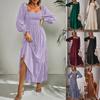2025 Herbst/Winter Quadratischer Ausschnitt Langarm Rüschen Hohe Taille Temperament Kleid