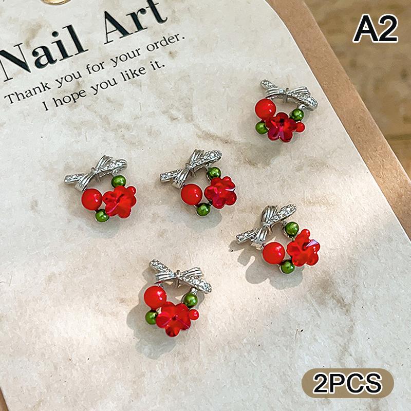 

2Pcs Christmas Wreath Flowers Zircon Crystals Rhinestone Nail Art Parts Jewelry Decorations Nails Accessories Charms Supplies A2