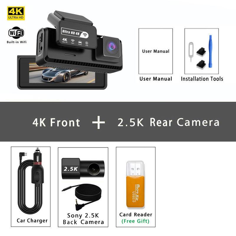 4K 2160P+2.5K 1440P ADAS Dash Cam For Cars Car Camera Dash Cam WIFI Camera Car Front and Rear Dash Camera Black Box 24H Parking