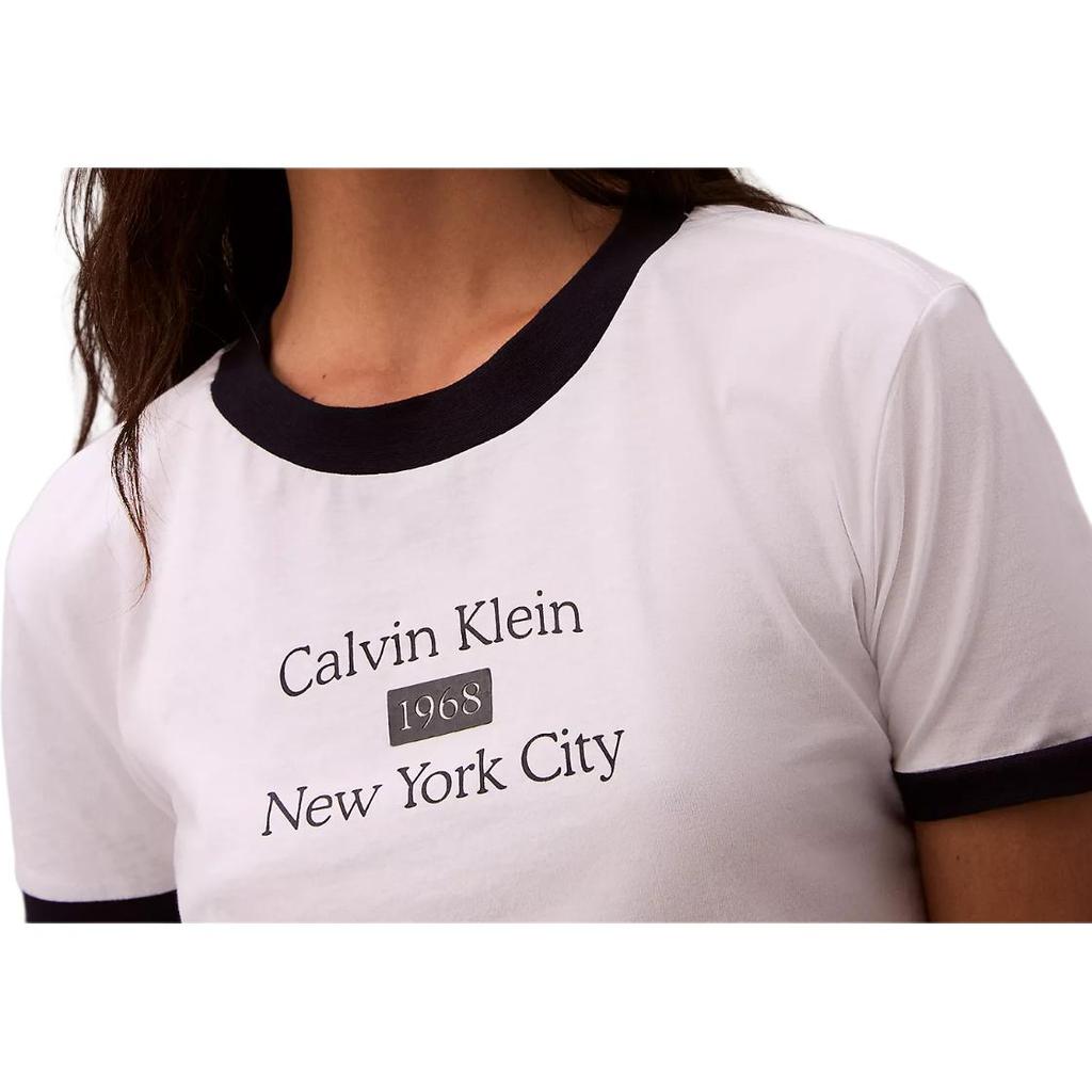 Calvin Klein Short Soft Breathable Round Neck Short Sleeve T-Shirt Women tops Bright-White Blue 47B808G-111