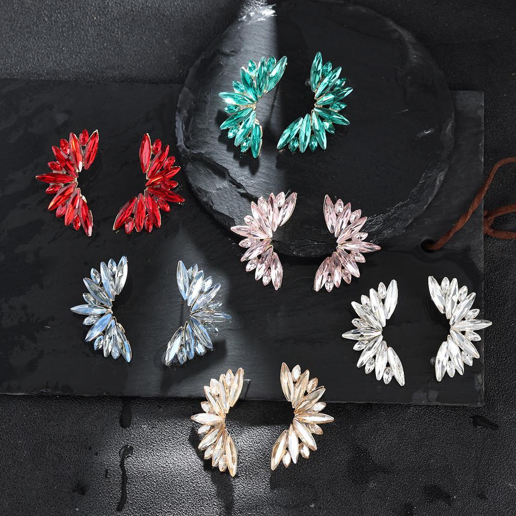 Geometric Alloy Wing Earrings With Water Diamond Accents For Fashion Forward Women