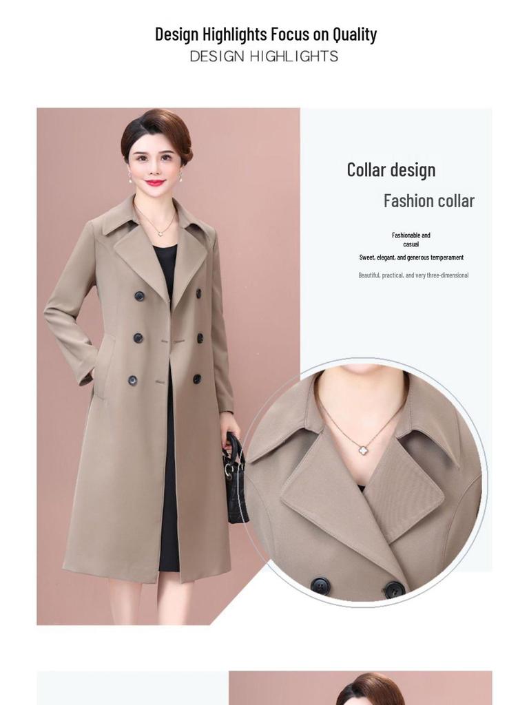 Elegant Spring 2025 Women's Mid-Length Trench Coat for Elderly Ladies