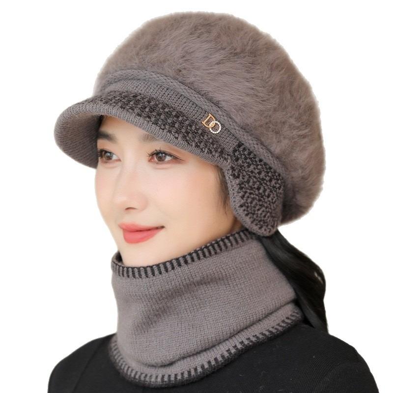 Hat Ladies Autumn and Winter Fleece Warm Knitted Ear Protector Wool Hat