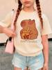 Girls Trendy Capybara Letter Print Design T Shirts Kids Childrens Tshirt Boys Girls Summer Spring Casual Top Tee