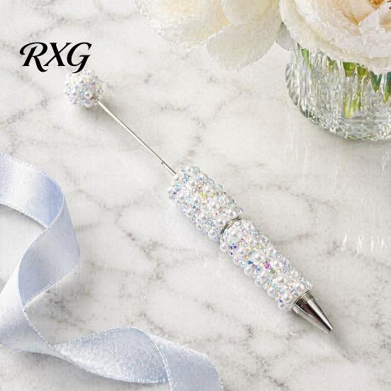 Faux Diamond Pen DIY Beadable Pen, Rhinestone Pearl Ballpoint Fancy Glitter Luxury for Crafting, Student Stationery Office Writing Tools Smooth