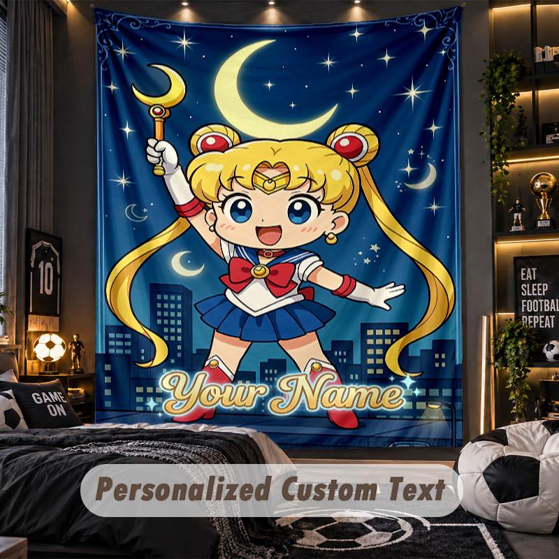 Personalized Wall Tapestry,Sailor Moon Custom Printed Name, Fabric Wall Art For Indoor Room Backdrop
