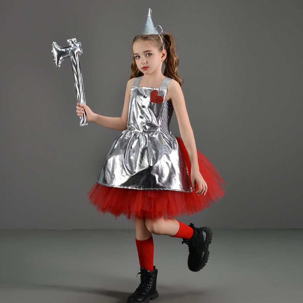 Kids Girls Halloween Costume Tin Man Lion Princess Tutu Dress Play Party Dress Outfit