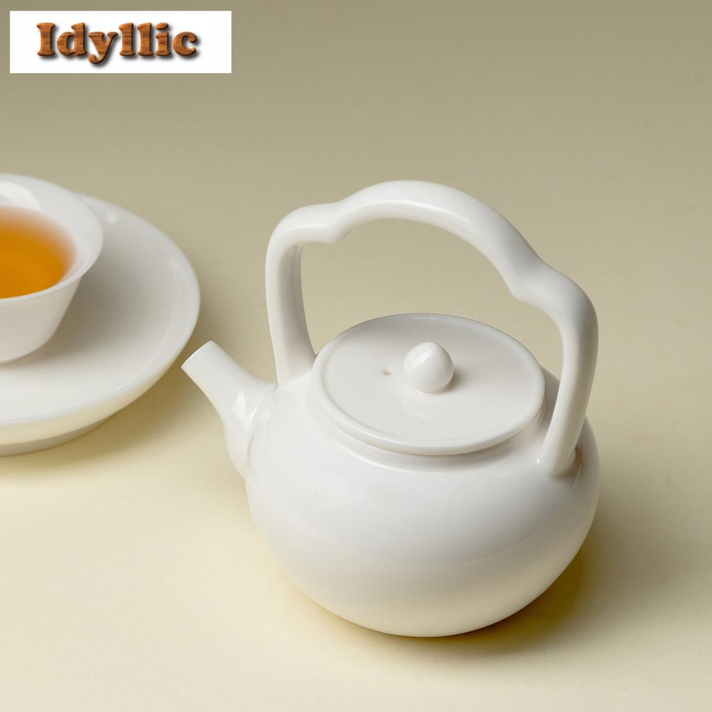 170ml Jadeton Weißes Porzellan Keramik Ruyi-Griff Teekanne Luxuriöser Tee-Aufgusskrug Teekessel mit Sieb Trinkgeschirr Geschenk