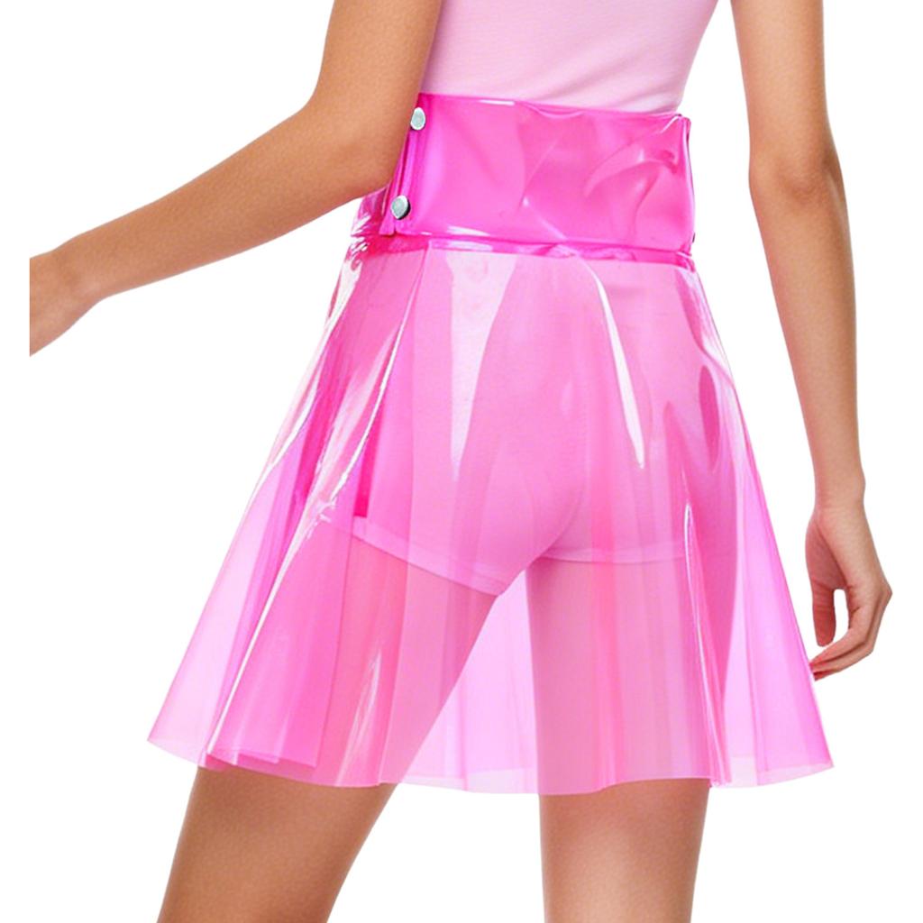 S-XXL Doorzichtig PVC Hoge Taille Geplooide Zoom A-lijn Minirok Transparante Cover-up Rok voor Vrouwen Strandfeest Rave Clubkleding Festivals