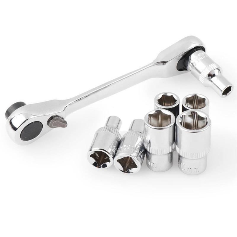 1PC Mini Clé à Cliquet Double Extrémité à Douille Rapide Clé à Cliquet 72 Dents Tournevis Clés Dynamométriques Hexagonales Outils Manuels de Réparation