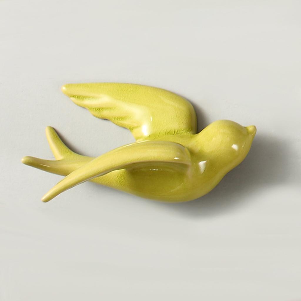 Small Flying Birds, Decorative Figurines, Ceramic Sculpture to Hang on The Wall жёлтый