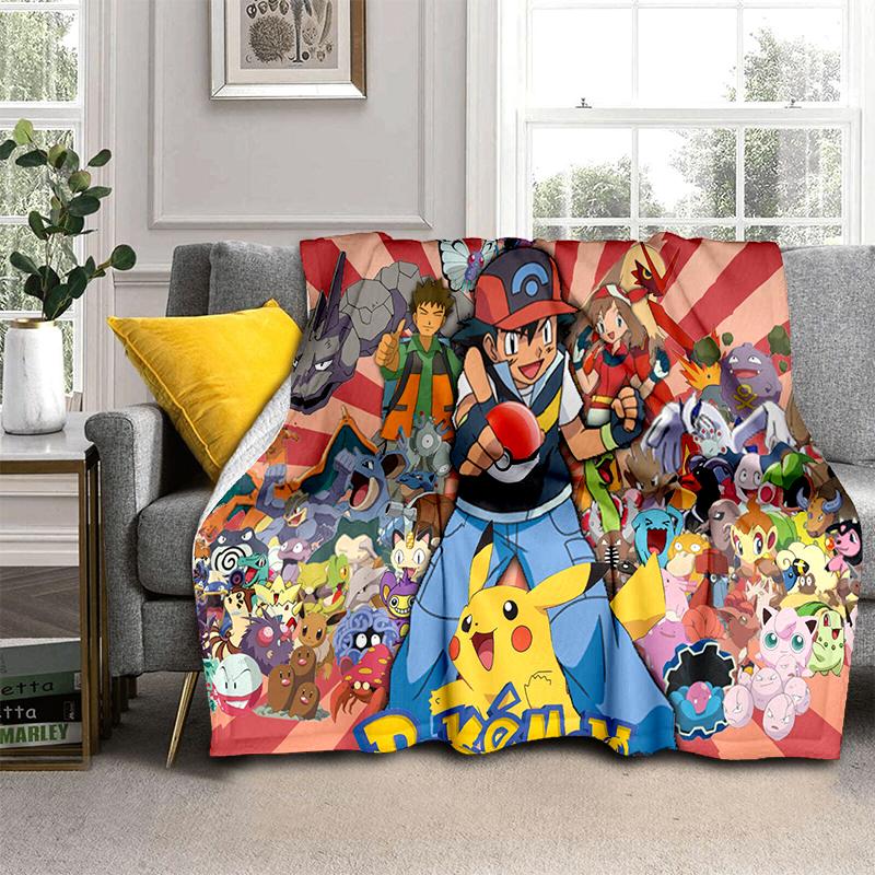 2025 New Cute Pikachu Pokemon Cartoon Gift Soft Plush Blanket,Flannel Throw Blanket for Living Room Bedroom Bed Sofa Cover Kids