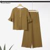 ZANZEA Women Half Sleeve Blouse and Pants Summer Two Piece Suit Sets