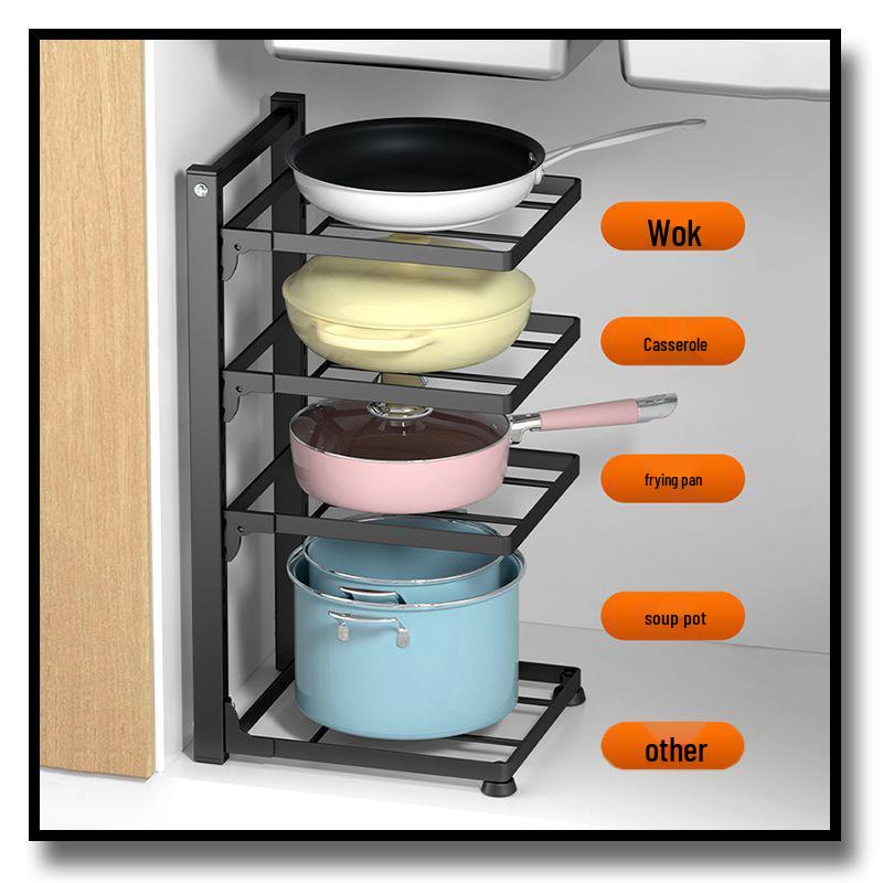 Adjustable Multi-layer Kitchen Cookware Storage Rack for Cabinets and Countertops
