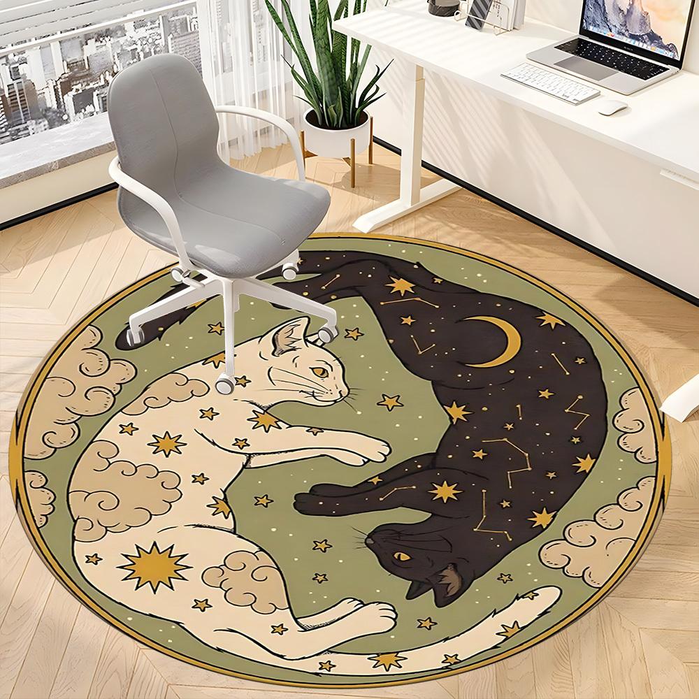 1pc Starry Night Cats Office Round Area Rug, Indoor Mat Suitable For Office, Under Office Chairs Bedroom Living Room Home Decor, Room Deco