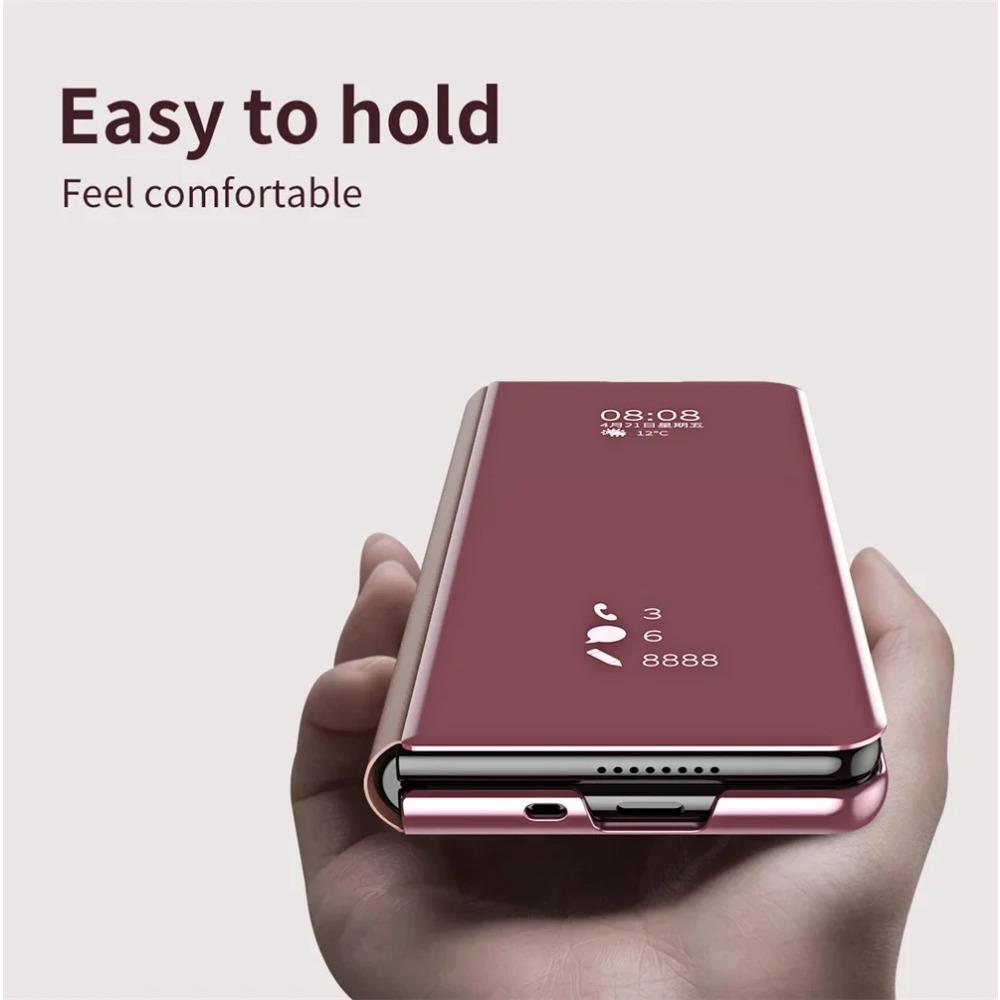 Luxury Side Window Smart Dormancy Case for Samsung Galaxy Z Fold 7 6 5 4 3 Plating Mirror PU Leather Stand Cover for Z Fold 7