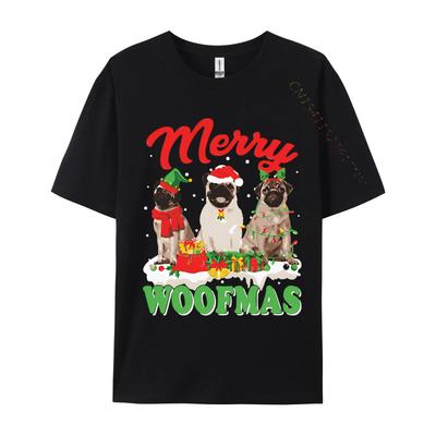 Christmas Pug Dog Merry Woofmas Dog Lover Tshirts Cotton Men Tees Printed T Shirts Preppy Style Funny Tshirts