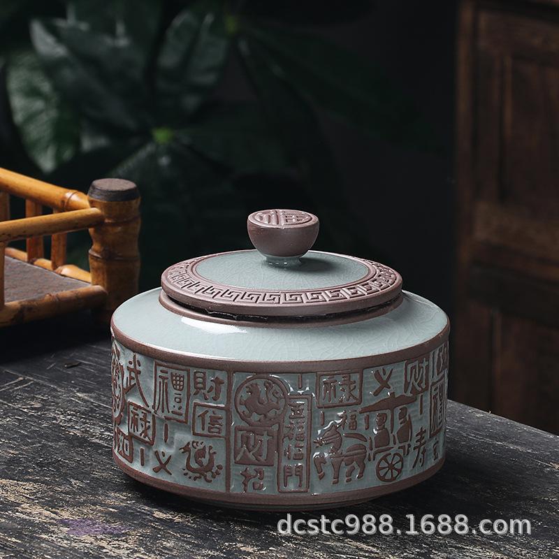 Ceramics Ge kiln Song porcelain tea jar, large sealed storage jar, vintage relief tea packaging jar, gift ice crack glaze