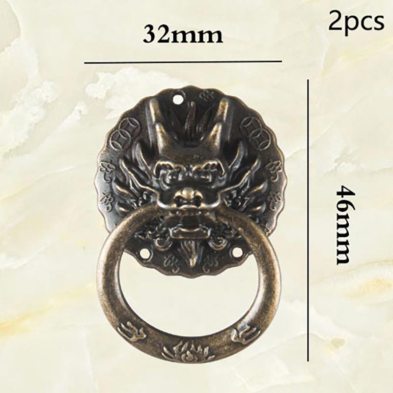 2 stk Antikk Bronse Dragehode Håndtak Gammel Kinesisk Stil Vintage Skufferinger Skapdør
