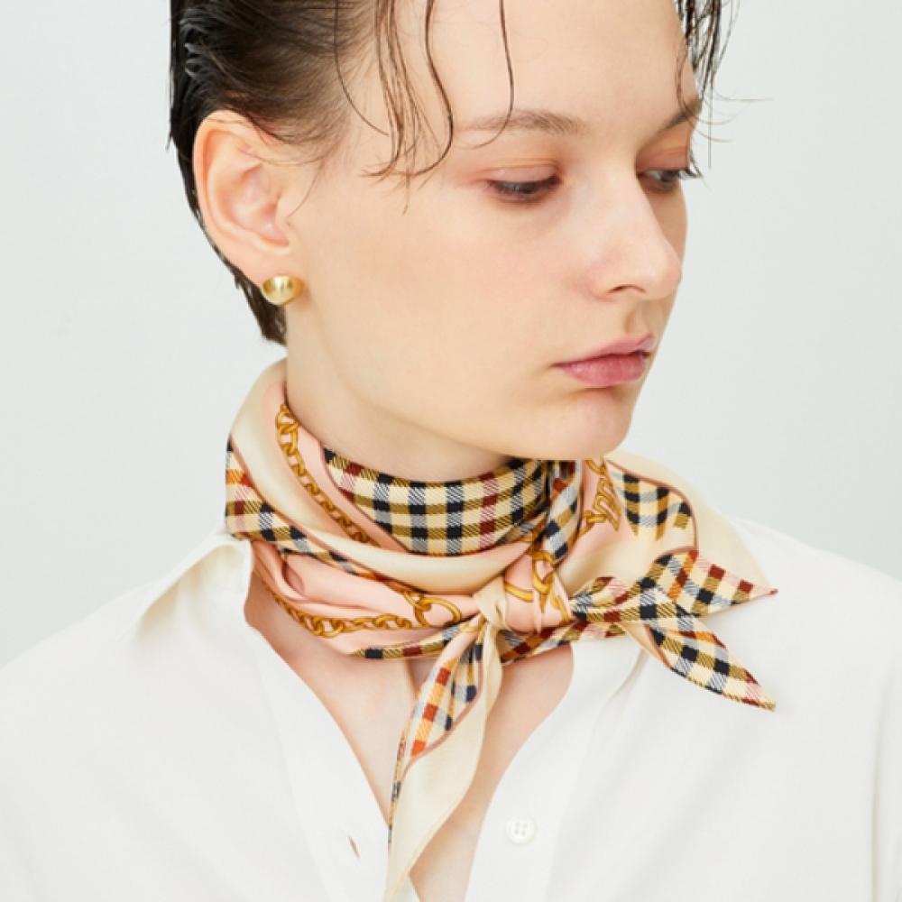 Daks Beige Chain Print Petit Triangle Scarf   Ring Set Dcsc3f825i2 Single option