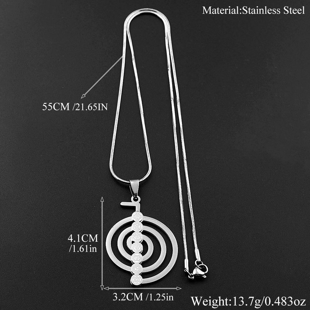 Spiral Cho Ku Rei 7 Chakras Stainless Steel Pendant Necklace Reiki Protection Healing Chokurei Snake Chain Necklaces Jewelry