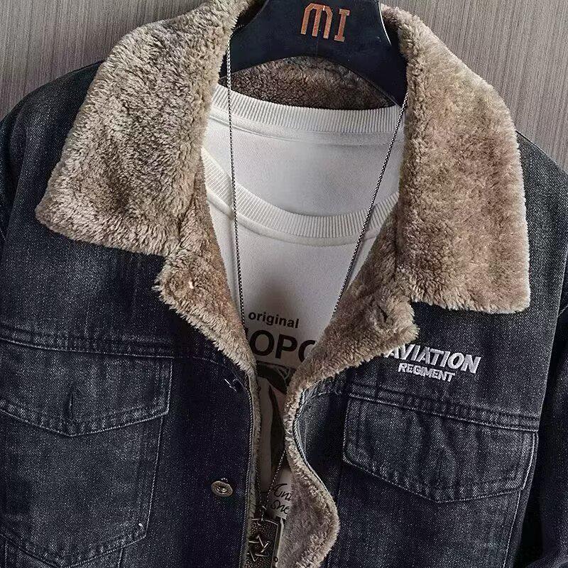 Herren Winter Denim Jacke: Dicke, Warme, Trendige, Vielseitige, Winddichte, Samtgefütterte, Modische Revers, Mehrere Taschen, Oberbekleidung