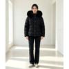 Womens Short Puffer Coat With Detachable Faux Fur Collar Hooded Warm Winter Jacket In Plaid Stitching Slim Fit Petite