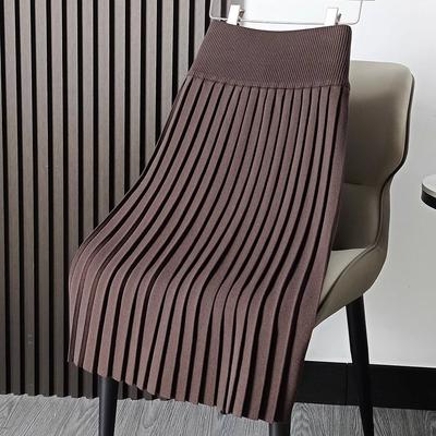 Herbst und Winter Gestrickter Faltenrock Schwarzer Wollrock Hoch taillierter mittellanger A-Linienrock