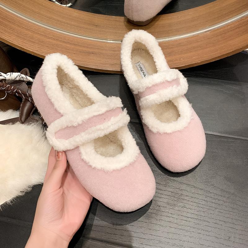 Mao Mao Shoes Winter Velvet Women's Shoes Wear Cotton Shoes To Keep Warm and Versatile Flat Shoes Fashionable Flip Hair Bean Shoes Maternity Shoes
