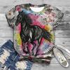 New Women T-Shirts Horse 3D Print Women's Round Neck Short Sleeve T Shirt Animal Graphic Tees Harajuku Y2K Tops Female Clothing