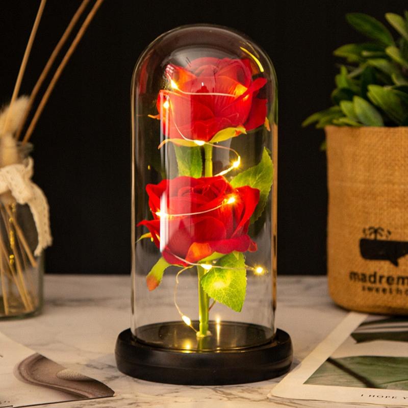Eternal Double Rose In Glass Led Gift