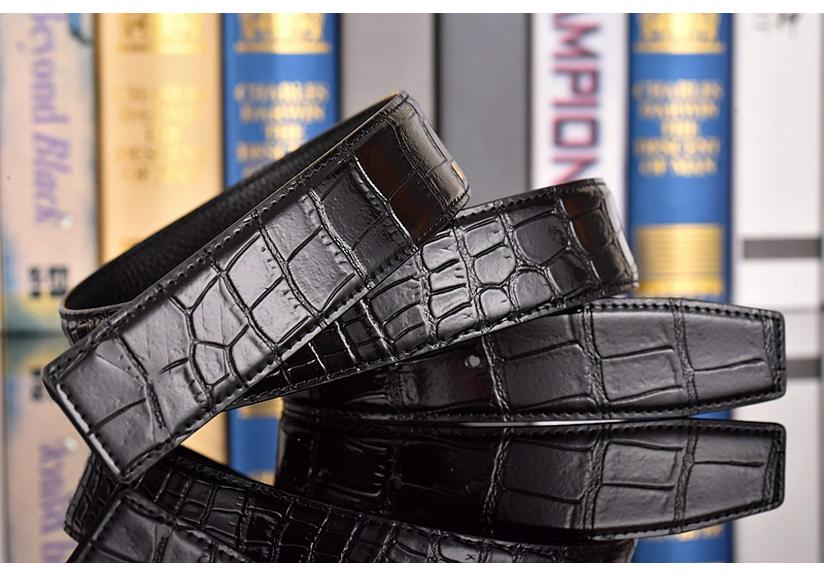 Crocodile Pattern Headless Men's Leather Belt, Perforated Belt Strip, Genuine Top-Layer Cowhide.