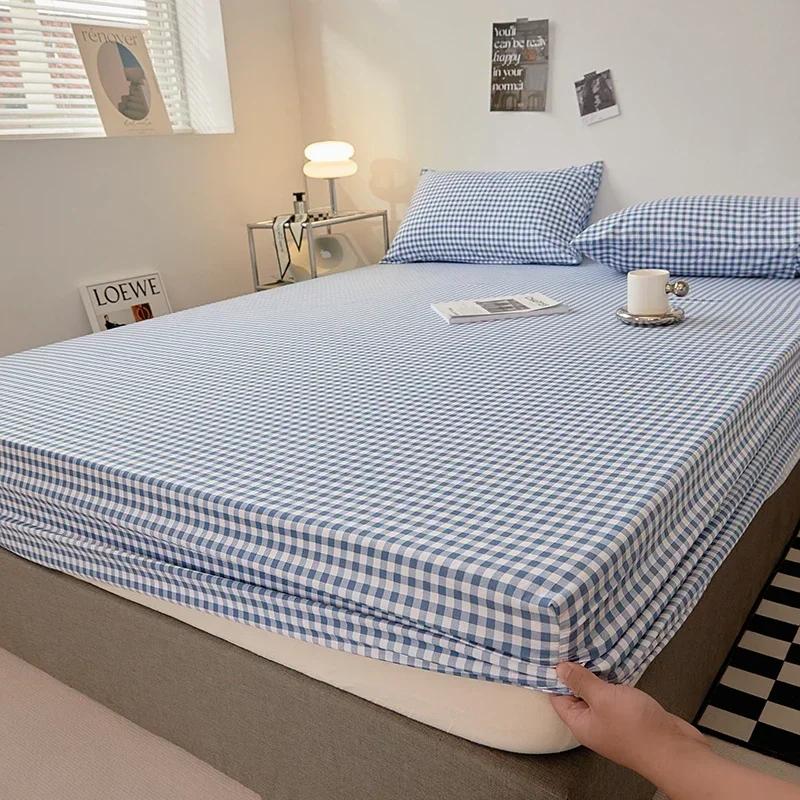 Cotton Fitted Sheet with Elastic Band Non Slip Adjustable Mattress Cover Suitable for King Size Bed Bedding Sheets for Bed